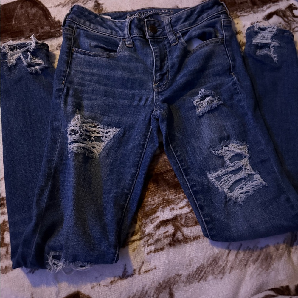 American Eagle Outfitters Ripped Dark Blue Skinny Jeans